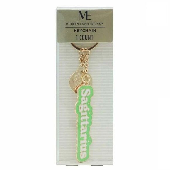 NEW Modern Expressions Sagittarius Green & Gold 1 Count Keychain Metal 738952 - Picture 1 of 3